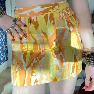 J. Crew Abstract Orange and Yellow Mini Skirt